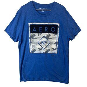 Aeropostale Men Size L Blue Short Sleeve Printed T-Shirt AERO 87 EUC